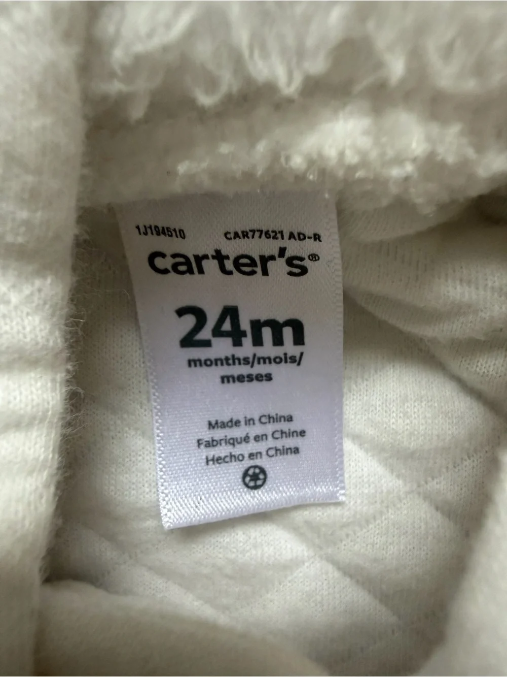 Carter’s Quilted Off White Baby Girl Coat Size 24M